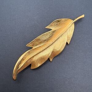 Vintage Napier‎ Brushed Gold Tone Leaf Brooch 3" Classic Nature Fall Leaves